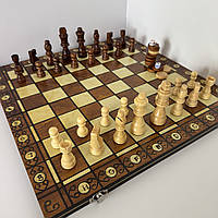 Набір шахи, шашки, нарди 3 в 1 дерев'яні з магнітом W7703H (дошка 34x34см)