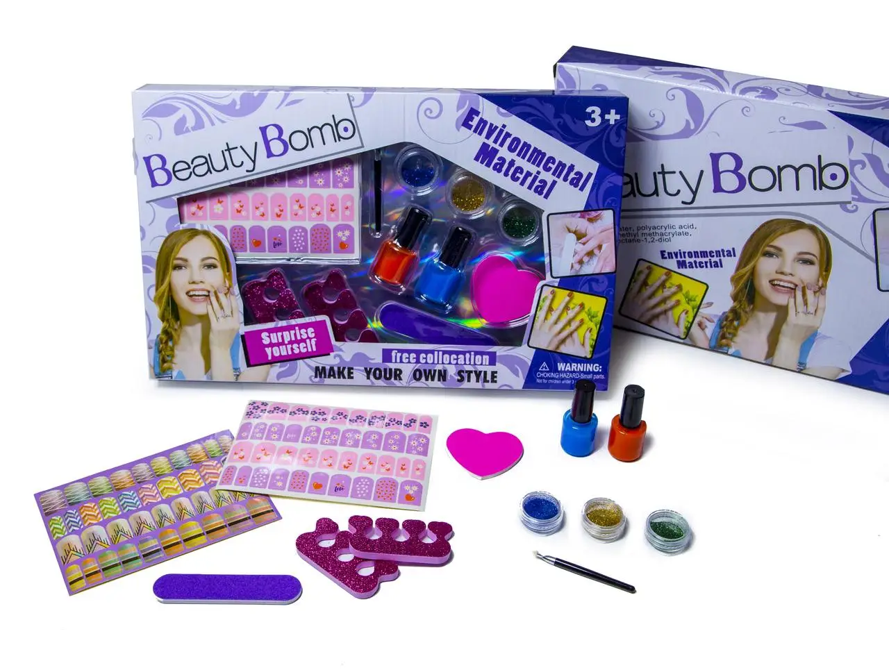 Дитячий набір для манікюру з наклейками + тіні, код 666-1