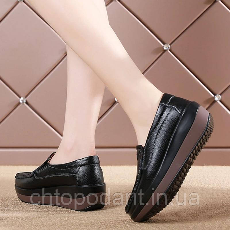 Мокасини Comfortly, лофери демісезонні, жіноче повсякденне взуття, сліпони на платформі, туфлі на танкетці чорні 41 р Код 00-0685, фото 1