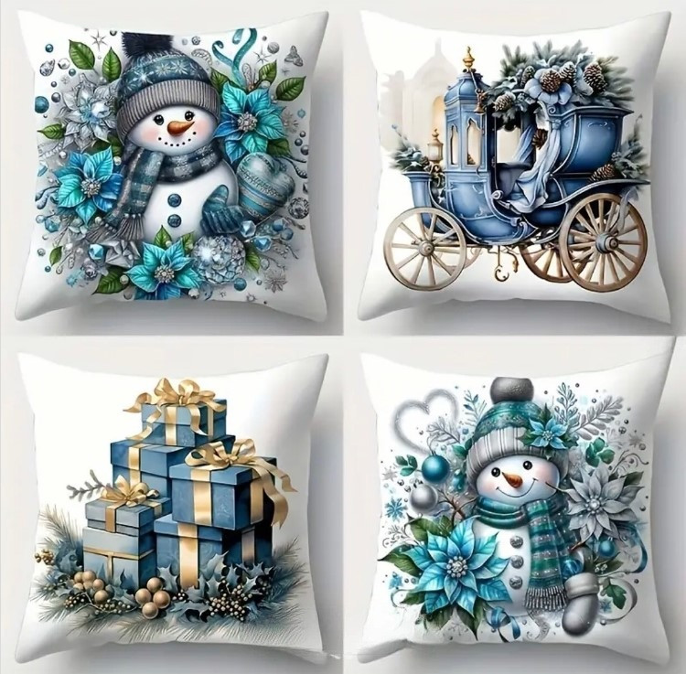 Комплект новорічних наволочок 4 шт 45*45см №6 чохли на подушки декоративні, фото 1