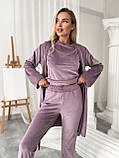 Жіночий домашній велюровий костюм-трійка пудро-фіолетовий (фрез), для  затишний і приємний до тіла, фото 3
