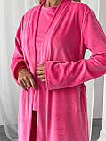 Жіночий домашній велюровий костюм-трійка ніжно-рожевого кольору (барбі), для затишний і приємний до тіла, фото 6