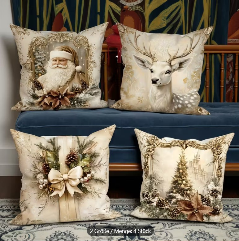 Комплект новорічних наволочок 4 шт 45*45см №7 чохли на подушки декоративні, фото 1