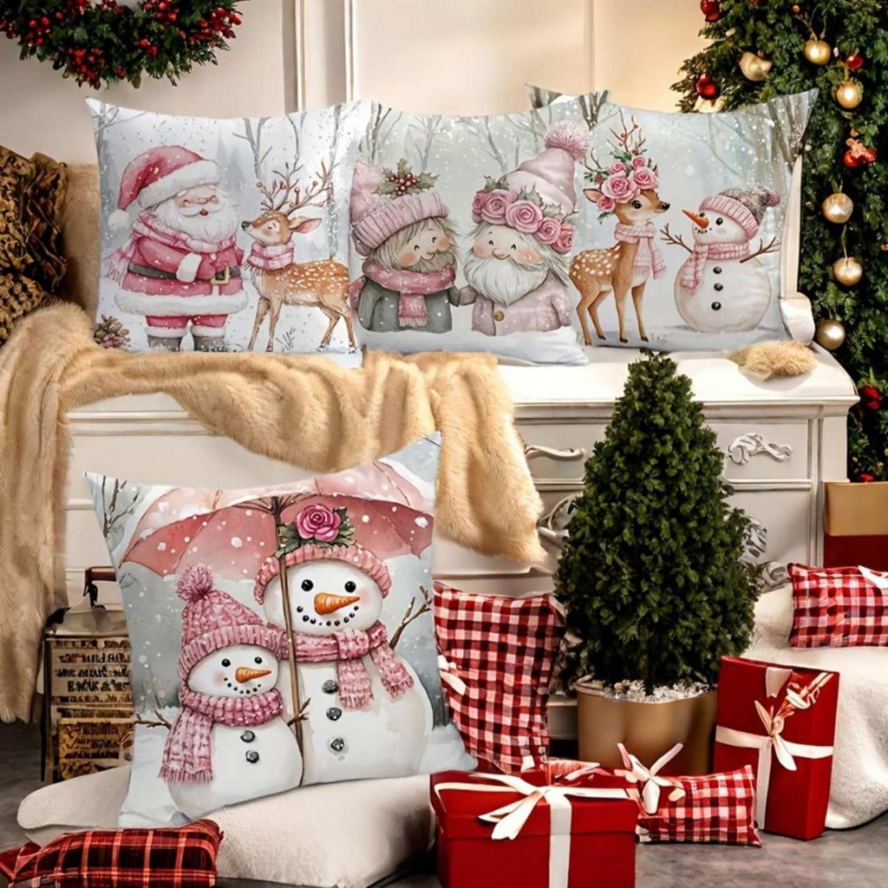 Комплект новорічних наволочок 4 шт 45*45см №8 чохли на подушки декоративні, фото 1