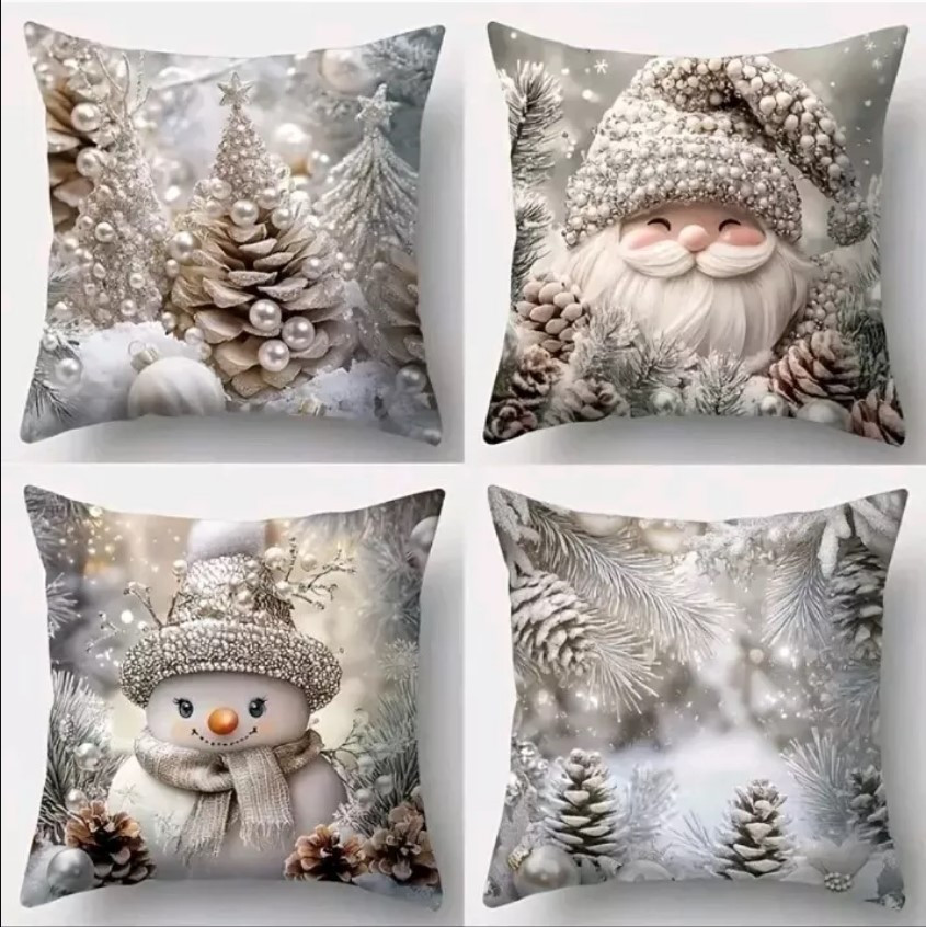 Комплект новорічних наволочок 4 шт 45*45см №9 чохли на подушки декоративні, фото 1