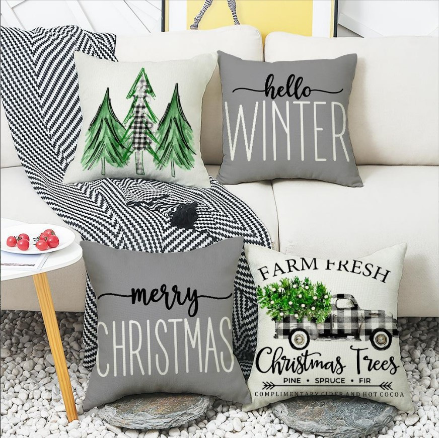 Комплект новорічних наволочок 4 шт 45*45см №10 чохли на подушки декоративні, фото 1