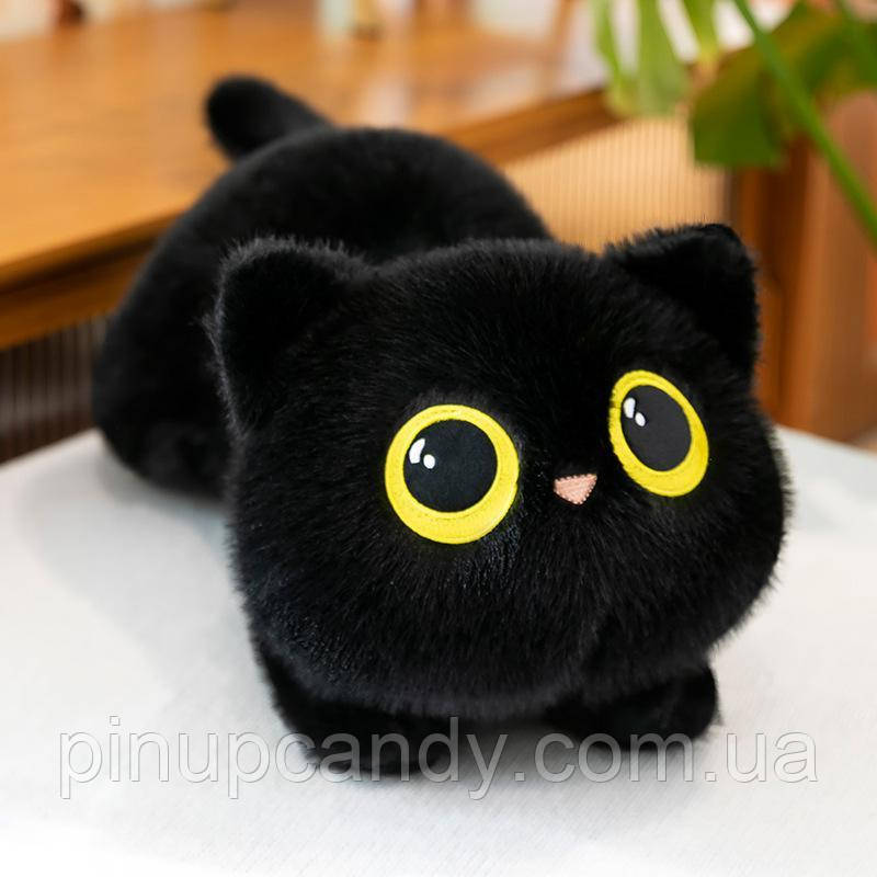 Іграшка Котик волахатий чорний на животику 45 см, фото 1