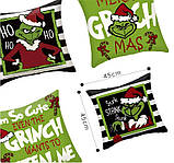 Комплект новорічних наволочок 4 шт 45*45см №11 чохли на подушки декоративні Грінч, фото 3