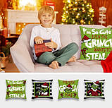 Комплект новорічних наволочок 4 шт 45*45см №11 чохли на подушки декоративні Грінч, фото 2