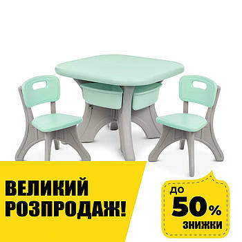 Дитячий пластиковий столик з 2-ма стільцями Bambi NEW TABLE-5 М'ятно-сірий | Дитячий стіл і стілець