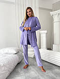 Жіночий домашній велюровий костюм-трійка темно-синього кольору, для затишний і приємний до тіла, фото 4