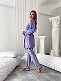 Жіночий домашній велюровий костюм-трійка фіолетового  кольору (лавандовий), для затишний і приємний до тіла, фото 3