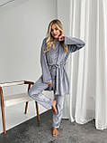 Жіночий домашній велюровий костюм-трійка темно-сірий (графітовий), для  затишний і приємний до тіла, фото 6
