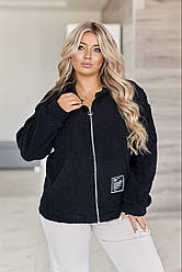 Кофта жіноча великого розміру чорна тепла з капюшоном