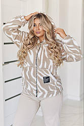 Батальна кофта жіноча зимова з капюшоном бежева для повних