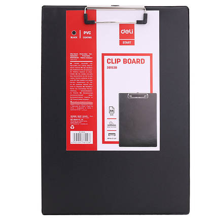 Планшет Deli E38153B чорний А4, Кліпборд А4, з покриттям ПВХ, метал кліпса, фото 2