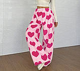Жіночі махрові широкі штани з сердечками, фото 2