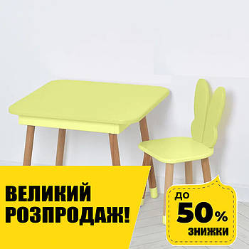 Дитячий дерев'яний столик та стільчик Метелик 06-025Y-BOX Жовтий (з ящиком під стільницею)