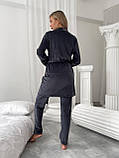 Жіночий домашній велюровий костюм-трійка темно-сірий (графітовий), для  затишний і приємний до тіла, фото 4
