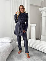 Жіночий домашній велюровий костюм-трійка темно-сірий (графітовий), для  затишний і приємний до тіла