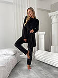 Жіночий домашній велюровий костюм-трійка темно-сірий (графітовий), для  затишний і приємний до тіла, фото 10