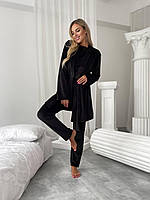 Жіночий домашній велюровий костюм-трійка чорний, для  затишний і приємний до тіла