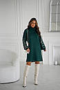 Жіноча зелена ангорова вільна сукня з вишивкою, фото 4