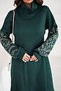 Жіноча зелена ангорова вільна сукня з вишивкою, фото 7