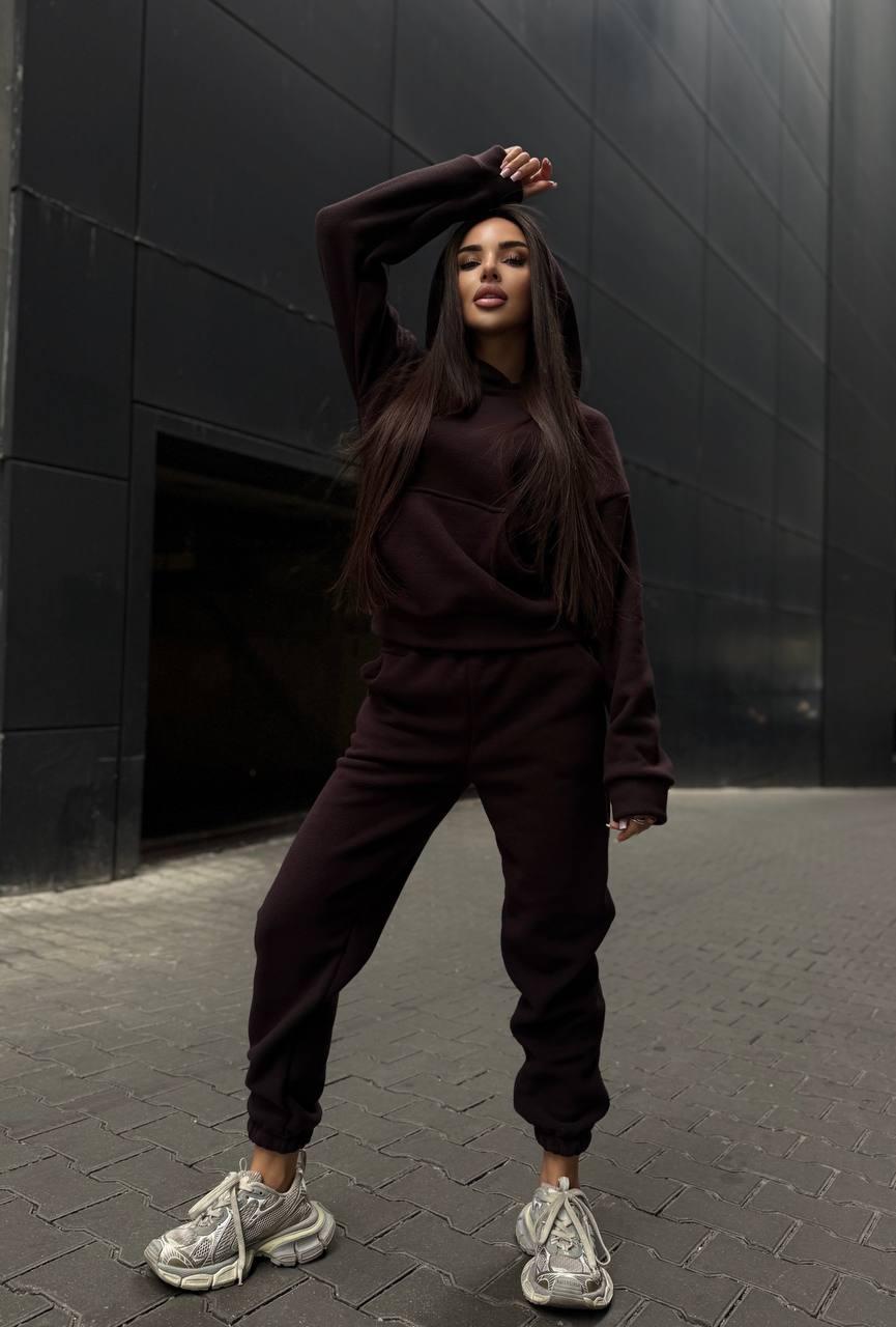 Женский флисовый спортивный костюм худые и брюки джогеры - фото 1 - id-p2783471381
