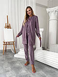 Жіночий домашній велюровий костюм-трійка пудро-фіолетовий (фрез), для  затишний і приємний до тіла, фото 2