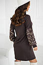 Жіноча шоколадна ангорова вільна сукня з вишивкою, фото 6