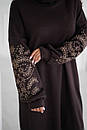 Жіноча шоколадна ангорова вільна сукня з вишивкою, фото 7