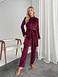 Жіночий домашній велюровий костюм-трійка пудро-фіолетовий (фрез), для  затишний і приємний до тіла, фото 8