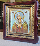 Ікона П.Б. Умилення в темному дерев'яному фігурному кіоті з декоративними куточками, розмір кіота 26*23, сюже 15*18, фото 2