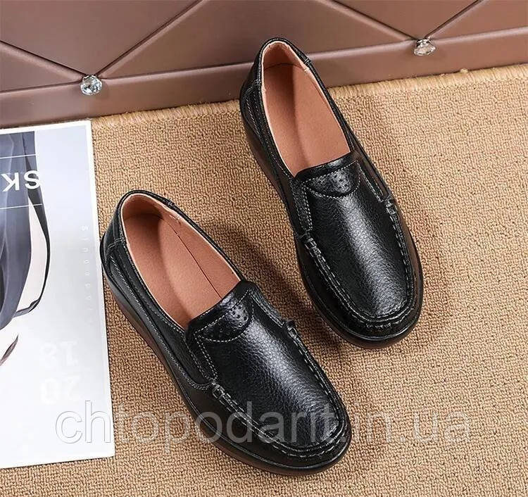 Мокасини Comfortly, лофери демісезонні, жіноче повсякденне взуття, сліпони на платформі, туфлі на танкетці чорні 39 р Код 00-0683, фото 1