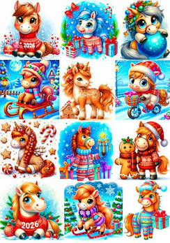 Вафельна картинка Новий Рік. Рік Коня, дитячі (А4)