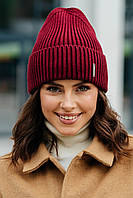 В'язана шапка "Тина" колір вишневий
