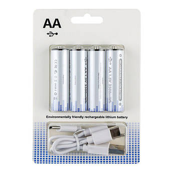 Акумуляторні батарейки  AA 4шт. 2500 мАч з роз'ємом Type-C