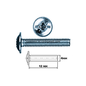 Гвинт меблевий з напівкруглою головкою пресшайбой 4х12 (уп.100шт)