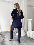 Жіночий домашній велюровий костюм-трійка темно-синього кольору, для затишний і приємний до тіла, фото 3