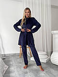 Жіночий домашній велюровий костюм-трійка темно-синього кольору, для затишний і приємний до тіла, фото 2