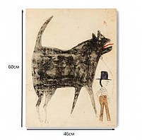 Картина у стилі наївного мистецтва «Людина з великим чорним псом» Білл Трейлор Сучасне абстрактне мистецтво 60х46см, фото 4