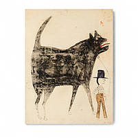 Картина у стилі наївного мистецтва «Людина з великим чорним псом» Білл Трейлор Сучасне абстрактне мистецтво 60х46см, фото 2