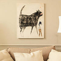 Картина у стилі наївного мистецтва «Людина з великим чорним псом» Білл Трейлор Сучасне абстрактне мистецтво 60х46см, фото 3