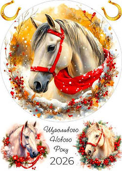 Вафельна картинка Новий Рік. Рік Коня, кругла (А4)
