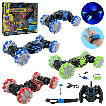 Машинка на радіокеруванні "POWERMOTORS" (масштаб 1:16, 3 кольори, пульт та браслет кер.акум, світло, звук) PM3406