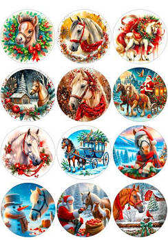 Вафельна картинка Новий Рік. Рік Коня, для кексів (А4)