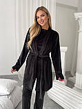 Жіночий домашній велюровий костюм-трійка чорний, для  затишний і приємний до тіла, фото 2