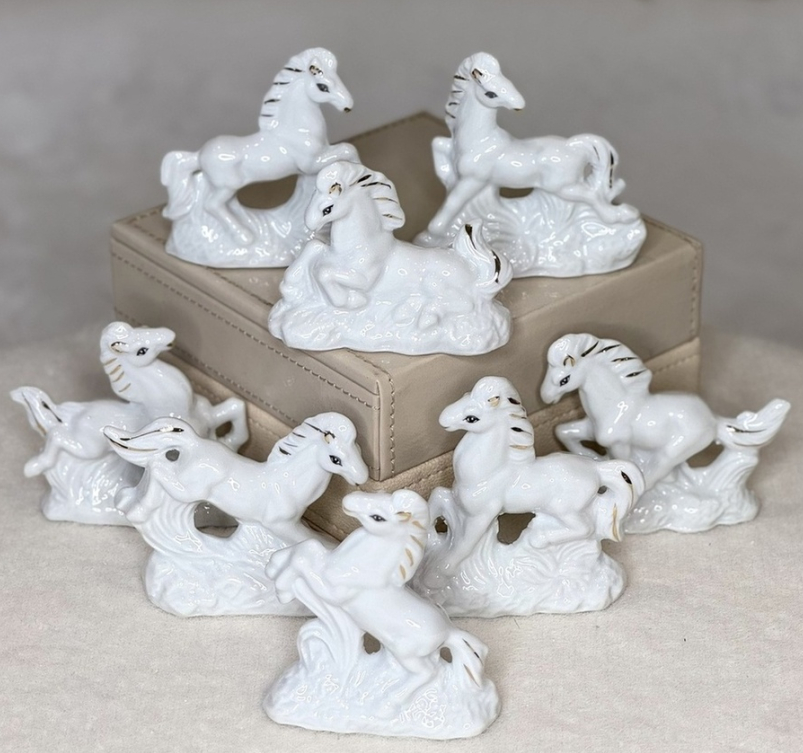 🤍Набір декоративних порцелянових статуеток Коні 8шт., колір Білий, фото 1