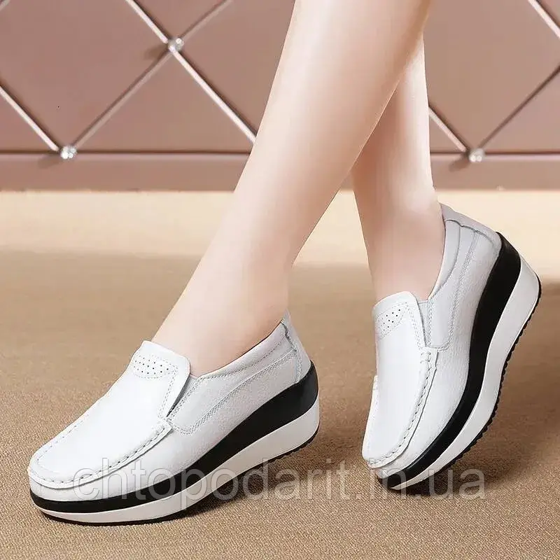 Мокасини Comfortly, лофери демісезонні, жіноче повсякденне взуття, сліпони на платформі, туфлі на танкетці білі 37 р Код 00-0688, фото 1
